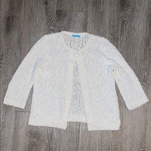 J. McLaughlin white Knit Sweater shawl open front white Easter dress cardigan